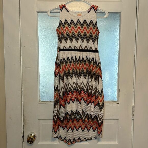 Faded Glory Girl’s Orange and White Chevron Printed Hi Lo Dress L 10-12 - Picture 1 of 6